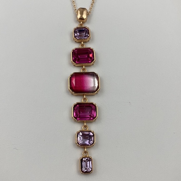 4/$20 A New Day Pink, Purple Rhinestone Gem and Gold Tone Chain Pendant Necklace - Picture 2 of 6
